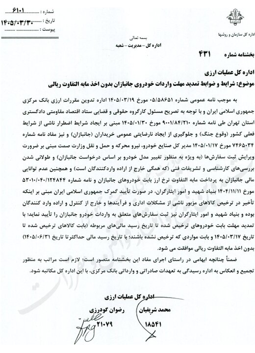 شرایط جدید بانک مرکزی برای ترخیص خودروهای جانبازان 1 6098667